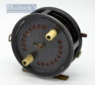 Allcocks Easicast 4” alloy salmon fly casting reel: 4” dia with smooth brass foot, line brake, two