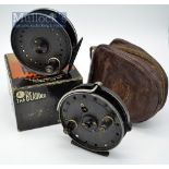 2x J W Young & Sons Centre pin reels – The Beaudex 4” black bubble finish, left and right hand wind,
