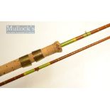 Greenheart brook spinning rod – 7ft 2pc with Hardy Bros brass butt cap stamped with ser. no G25669 –