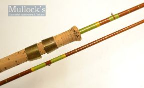 Greenheart brook spinning rod – 7ft 2pc with Hardy Bros brass butt cap stamped with ser. no G25669 –
