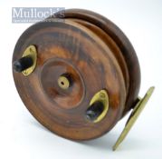 Unnamed Nottingham wooden and brass fish tail star back trotting centre pin reel – 5” dia with 2x