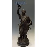 Emile Guillemin (1842-1907) Signed Spelter Figure of Falconer Hunter on circular base, signed to