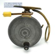 Malloch Patent alloy and brass side casting salmon reel - 4” dia, with quick release reversible