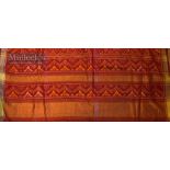 India – Early Patola with Gold Border hand made in red with decorative pattern, measures 5mx115cm