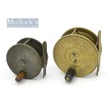 2x Plymouth Tackle Makers brass fly reels - Jeffery & Son 12 George St Plymouth 3” dia brass plate