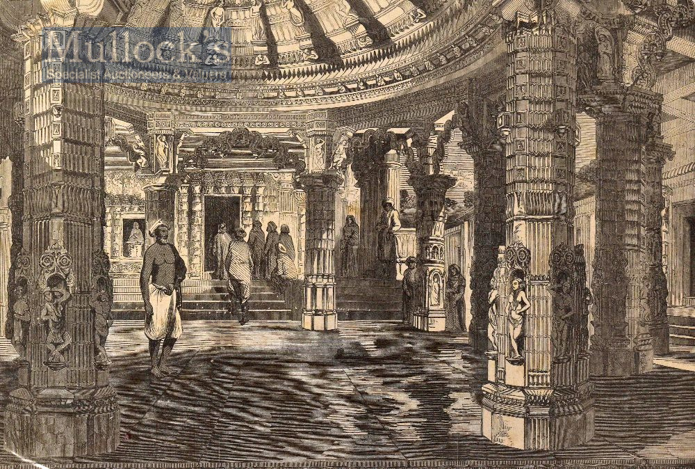 India & Punjab – ‘Interior of a Jain Temple at Dailwarra, Mount Aboo’ Original Engraving from a