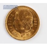 1955 Mexican 5 Pesos Gold coin Weight (grams): 4.16 Pure gold Fineness: 900.0 Dimensions: 19mm
