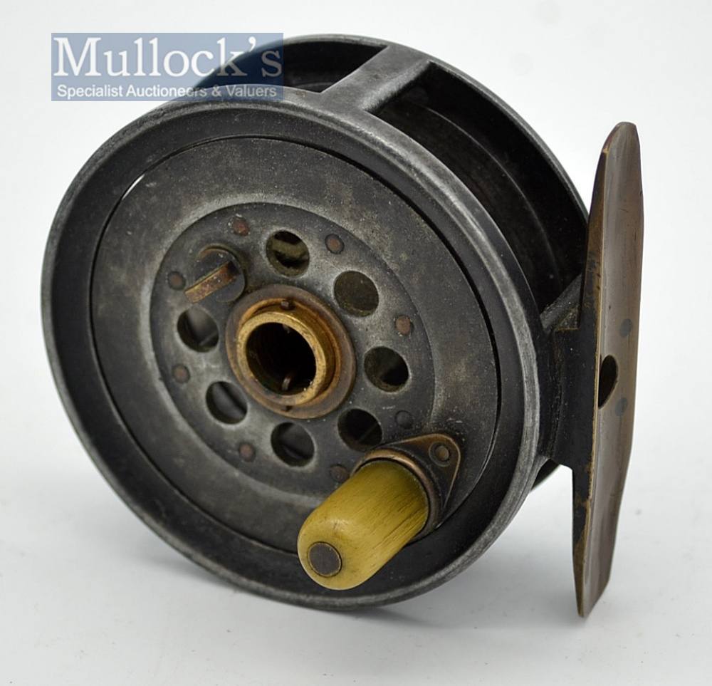 J.B Moscrop Manchester Patent scarce alloy reel: 2 5/8” dia – smooth brass foot (both ends