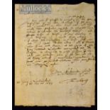 Autograph Letter 1649 written to Protestant Minister Thomas Horrocks – saying that in thanks for