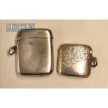 Two Silver Vest Cases one decorated with floral design, hallmarked, the other plain, hallmarked