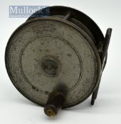 Jeffery & Son , 12 George St, Plymouth brass salmon reel – 4” dia, with makers details engraved to