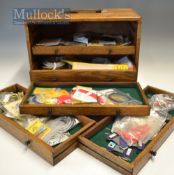 Collection Fly tying and Lure making materials in wooden cabinet – drop down front revealing 5x