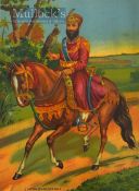 Guru Gobind Singh With His Falcon Coloured Print from Chitrashala Steam Press Poona early colour