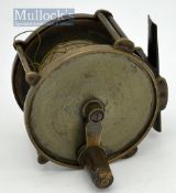 Scarce J Warner Redditch early heavy brass wide drum trolling winch salmon reel: 3.3/4" wide drum,