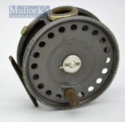 Hardy Bros “The St George” post-war alloy fly reel - 3.75”dia, dark finish, ribbed brass foot,