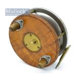 D. Slater Nottingham combination wooden, alloy and brass star back reel – 4.5”dia with on/off