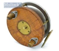 D. Slater Nottingham combination wooden, alloy and brass star back reel – 4.5”dia with on/off