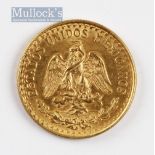 1945 Mexican 2 Pesos Gold coin Weight (grams): 1.67 Pure gold Fineness: 900.0 Dimensions: 12.9mm