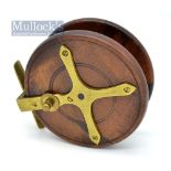 Eton Sun Nottingham wooden and brass star back reel – 4.5” dia, on/off check, twin black handles –