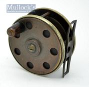 Unnamed Heaton’s ebonite and brass fly reel – 2.75” dia with a single row of 7 perforations to the