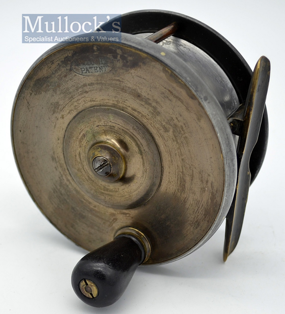 Malloch’s Sun &Planet Patent brass and alloy multiplying salmon fly reel: 4" dia, waisted smooth