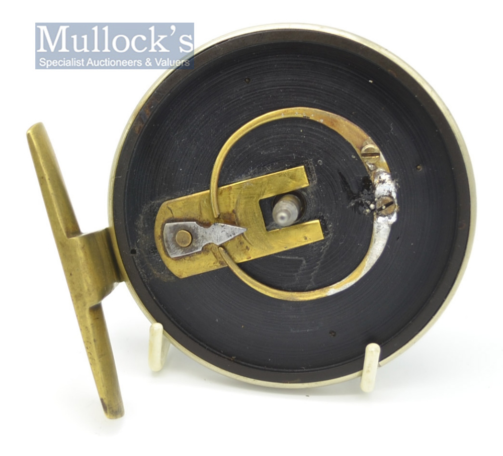 Slater Style combination ebonite and brass star back reel – 3.5” dia., nickel silver rear back plate - Image 3 of 3