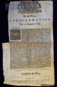 Charles II By The King – 1680 A Proclamation For a General Fast Broadside - printed by the Assigns