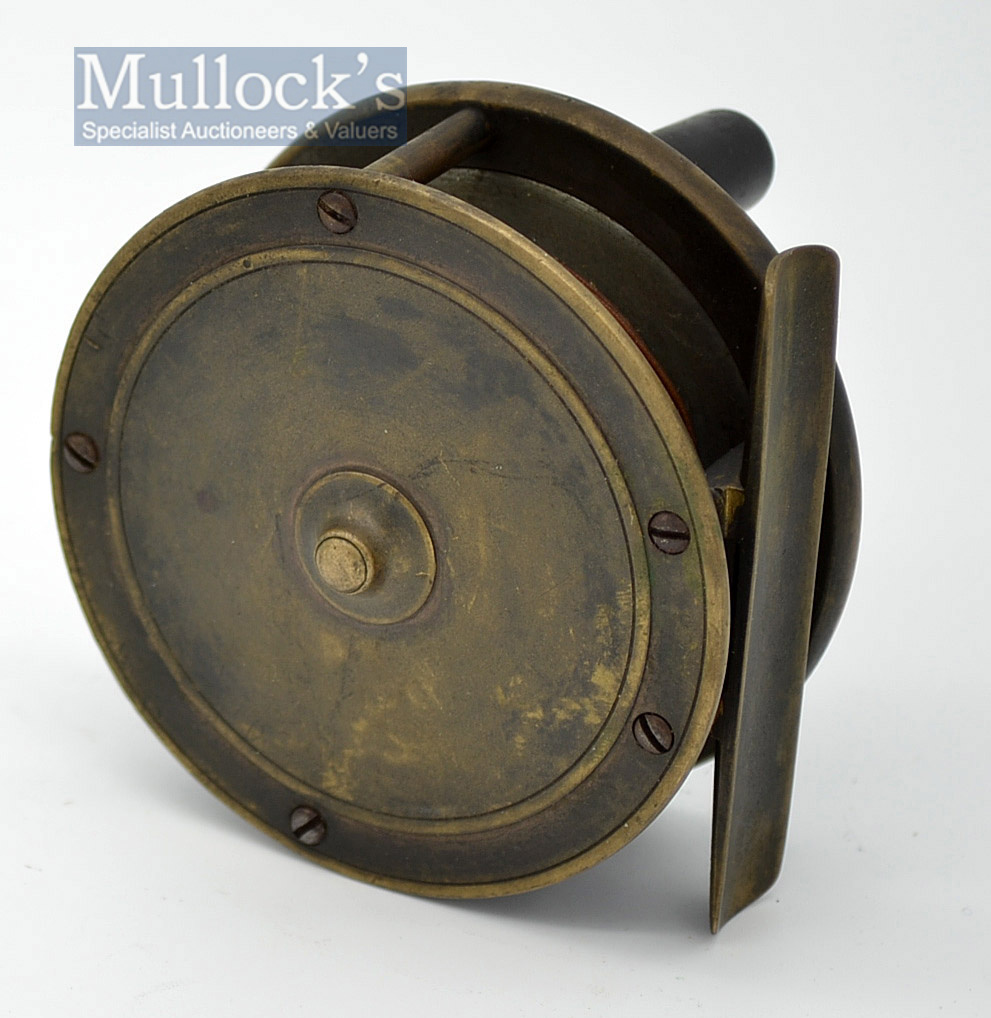 Jeffery & Son 12 George St., Plymouth brass fly reel – 3” dia - with makers border oval logo to - Image 2 of 2