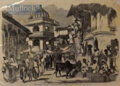 India – ‘The Bazaar Oodipoor, Rajpootana’ Original Engraving 1858 from a drawing by William