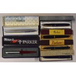 Selection of Parker Fountain Pens To include Duofold 14k N nib, Slimfold 14k No 5 nib x2, Lady “17”,