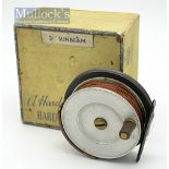 Hardy Bros “The Sunbeam” post war alloy fly reel -3.25” dia with lacquered brass foot, and retaining