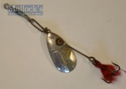 Allcocks Style glass eyed Norwich bar spoon - 1.25” sliding long body, amber glass eye in 6 point