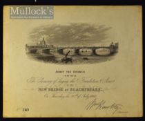 Invitation To Laying The Foundation Stone Of Blackfriars Bridge, London. 20th July 1865 With