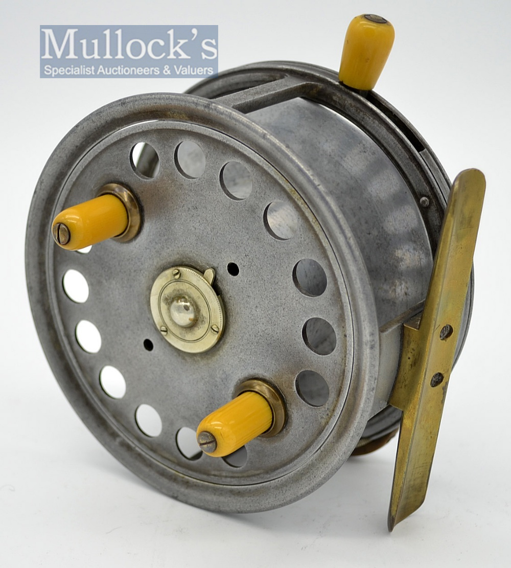 Early Hardy Bros The Silex No.2 alloy salmon reel and case c.1914 – 4.5”dia with smooth brass - Image 2 of 3