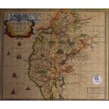 Robert Morden Map of Cumberland hand coloured published 1695, framed measures 47x40cm approx.