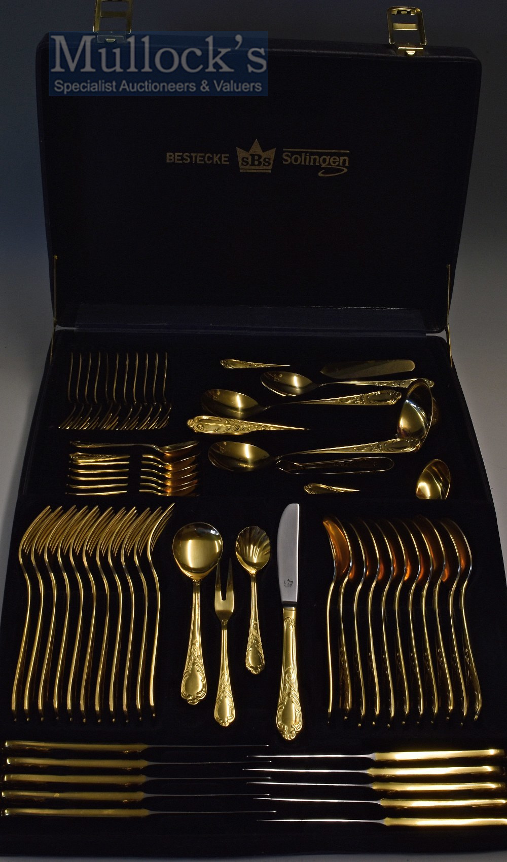 Bestecke Solingen Cutlery Set 23/24ct plated 12 place set 106 pieces housed in 3 layers within a