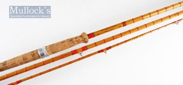 Fine Laurie Nelson Yorkshire Fly Fishing Club split cane salmon fly rod: 15ft 3pc line #10 - red