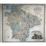 1829 C& I Greenwood Map of Devon hand coloured with engraved view of ‘Exeter Cathedral’, measures