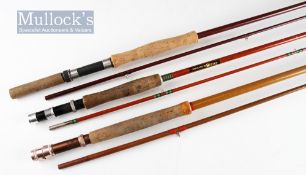 3x various glass fibre trout fly rods: ranging from 8ft 6in to 9ft 6in – all 2pc one with transfer