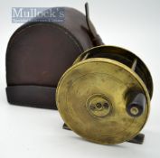 T Aldred Maker 126 Oxford Street London brass salmon reel and case c.1870’s - 3.5” dia, horn handle,