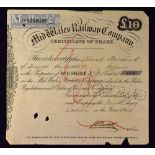 Mid Wales Railway Company 1859 £10 Share Certificate No 4890 printed and completed in hand, in