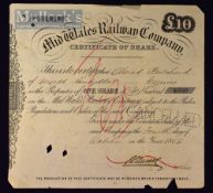 Mid Wales Railway Company 1859 £10 Share Certificate No 4890 printed and completed in hand, in