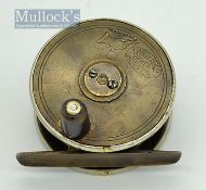 Early Hardy Bros Alnwick Rod In Hand combination brass and ebonite fly reel: 2.1/4” dia, with Rod in