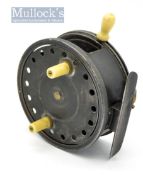 Early Wallace Watson Patent 136217 alloy casting reel – 4.25” dia smooth brass foot, 2x rim controls