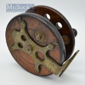 Early Milwards Overseas Wooden and Brass Frog Back big game reel c.1920 – 6” dia with rear drum