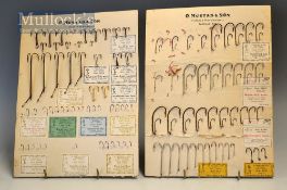 O. Mustad & Son Oslo Norway hook sampler display trade cards (2) – c/w makers trade labels – incl