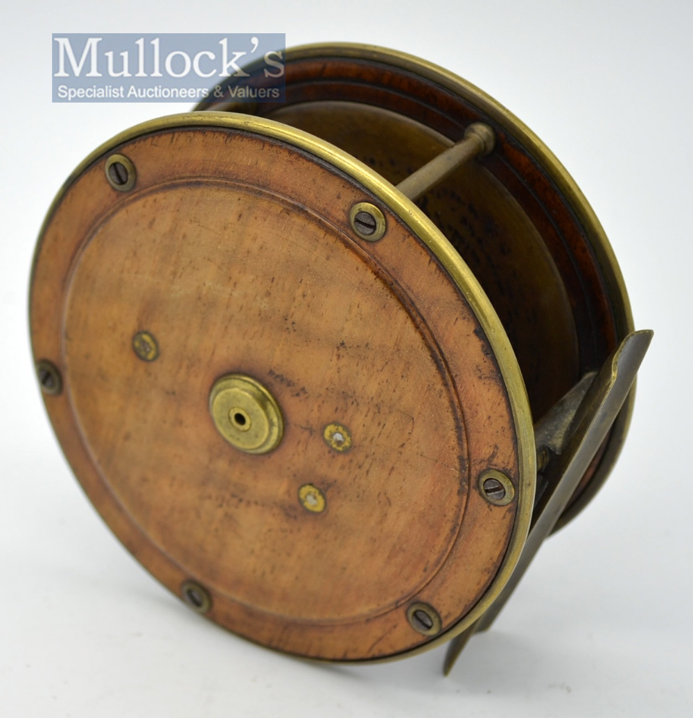 Fine and early C Farlow Maker 191 the Strand London Perth style wooden and brass salmon reel c. 1870 - Image 2 of 2