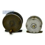 2x Cole & Son Portsmouth Alloy and brass trout fly reels – 3” and 2 3/8” both with brass plate wind,