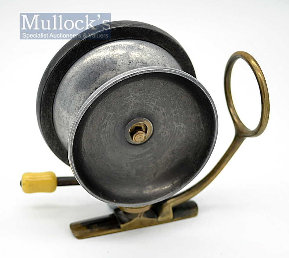Malloch Patent alloy and brass side casting salmon reel - 4” dia, with quick release reversible - Image 2 of 2