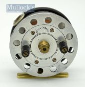 Marston Crossle Patent combination alloy and ebonite brass star back reel: 3” dia. with wooden